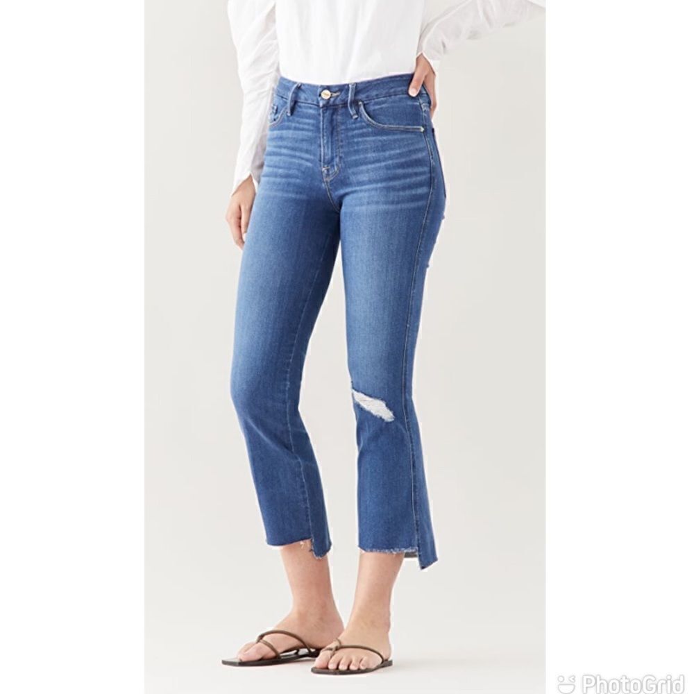 Frame Le Crop Mini Boot in Decades Blue Rips Size 26 - Picture 2 of 16